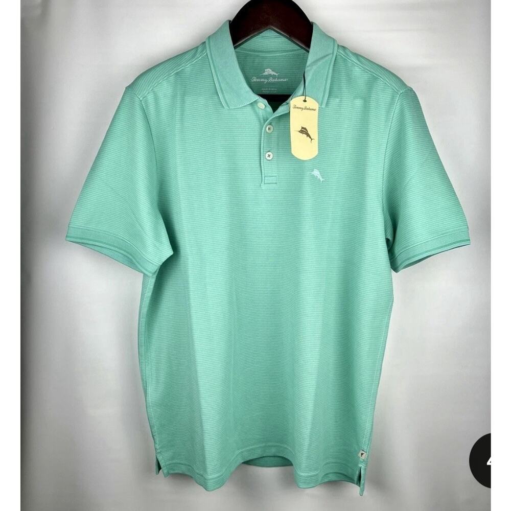 Tommy Bahama Men's Polo Shirt - Short Sleeve - Green Striped - M NWT